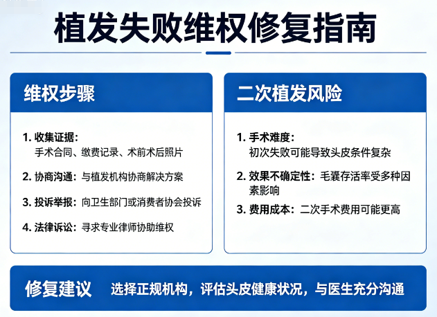 植发失败了怎么维权修复？二次植发风险大不大？