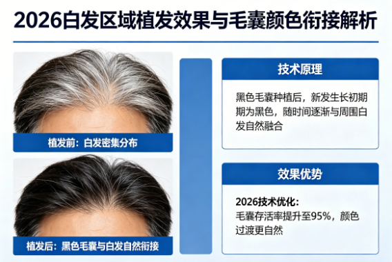 白发区域植发效果如何？黑色毛囊与白发的颜色衔接问题2026